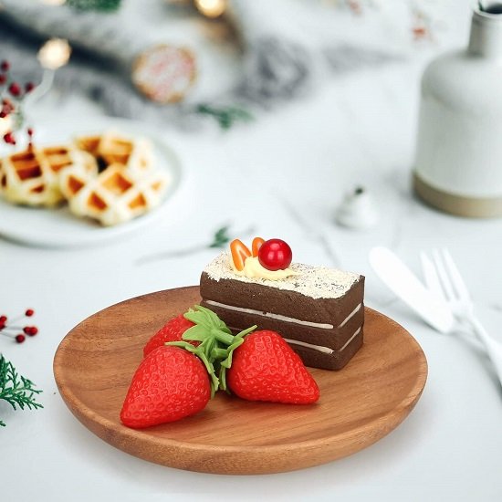 2-Pack Small Wooden Plates for Serving Appetizer Plate Snack Plate Mini Dinner Plate Round Charcuterie Board Cheese Plate Food Plate