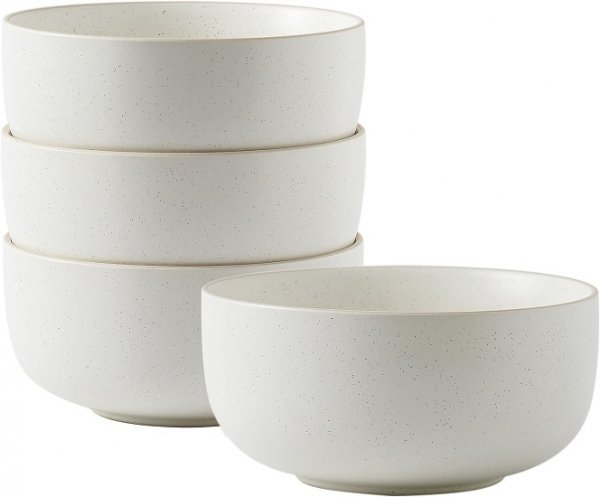 Ceramic Bowls for Kitchen, 36 Ounce, Large Capacity Cereal Bowls Set of 4, Glazed Matte Off White