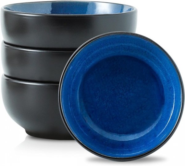 Ceramic Cereal Bowls- 6in Salad Bowls Set of 4 for Kitchen,22oz Mixing Bowls, Ceylon Blue, Dishwasher & Microwave Safe